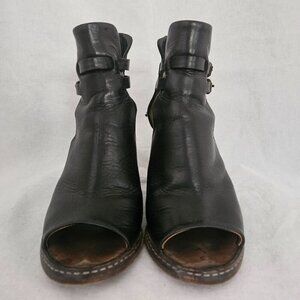 Buttero Peep Toe Leather Ankle Booties Black - Size 37